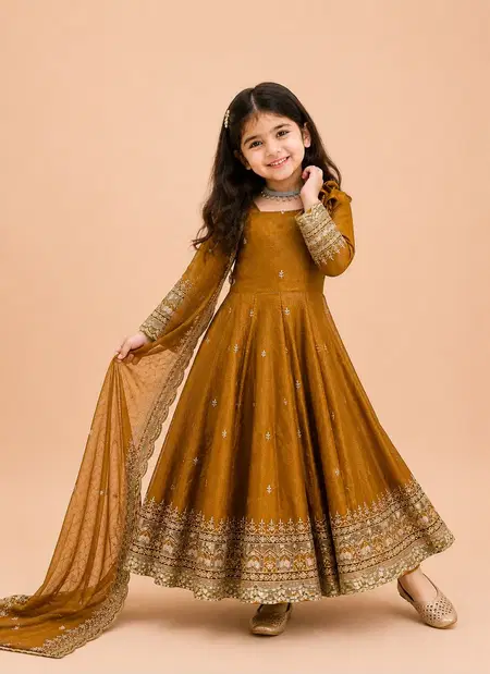 Oc 252 Fendy Sillk Sequence Embroidery Work Girls Kids Wear